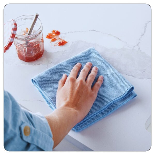 Lavex 16" x 16" Blue Microfiber General Purpose Cloth - 12/Pack - Image 4