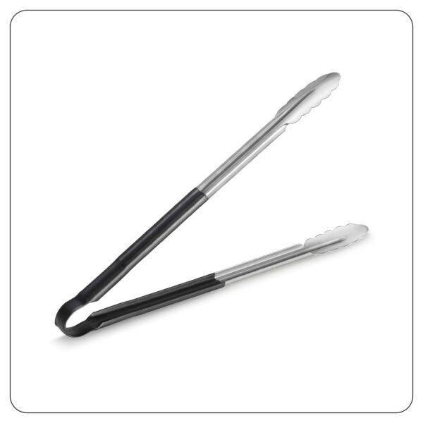 Black Coated Handle Stainless Steel Scalloped Tongs 16"
