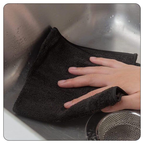Lavex 12" x 12" Black Microfiber General Purpose Cloth - 12/Pack - Image 4