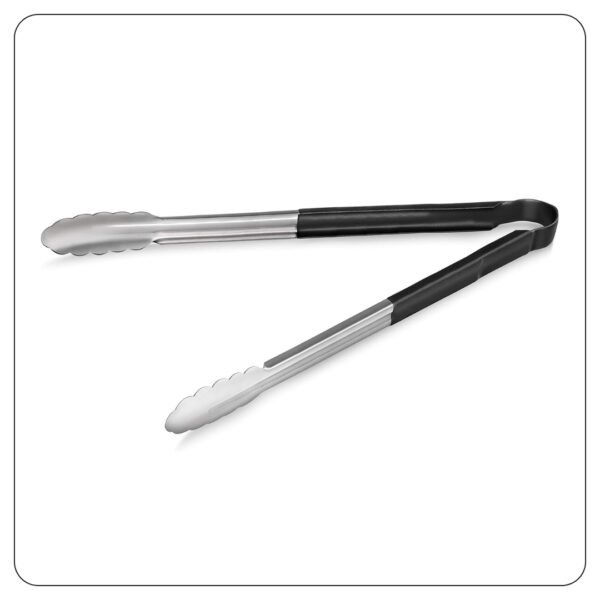 Black Coated Handle Stainless Steel Scalloped Tongs 16" - Image 2