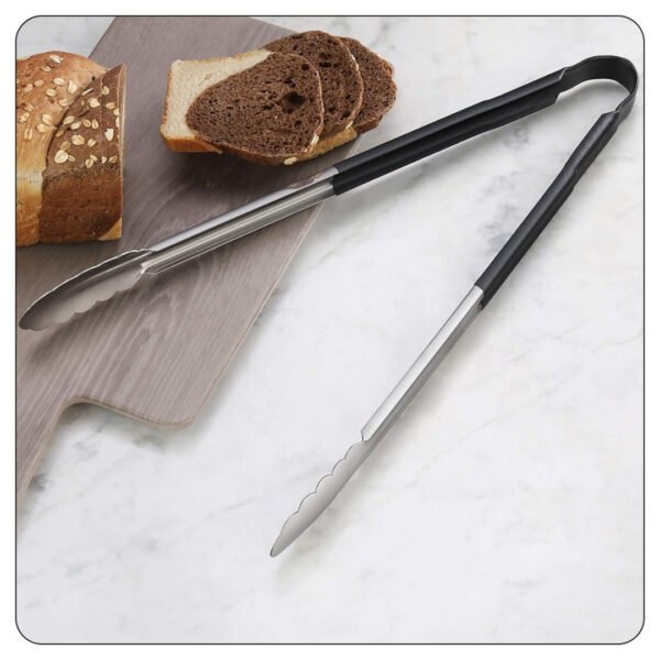 Black Coated Handle Stainless Steel Scalloped Tongs 16" - Image 4