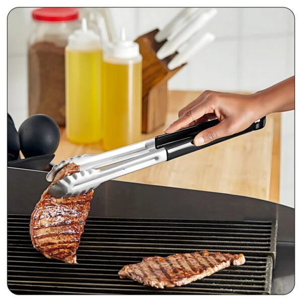 Black Coated Handle Stainless Steel Scalloped Tongs 16" - Image 5