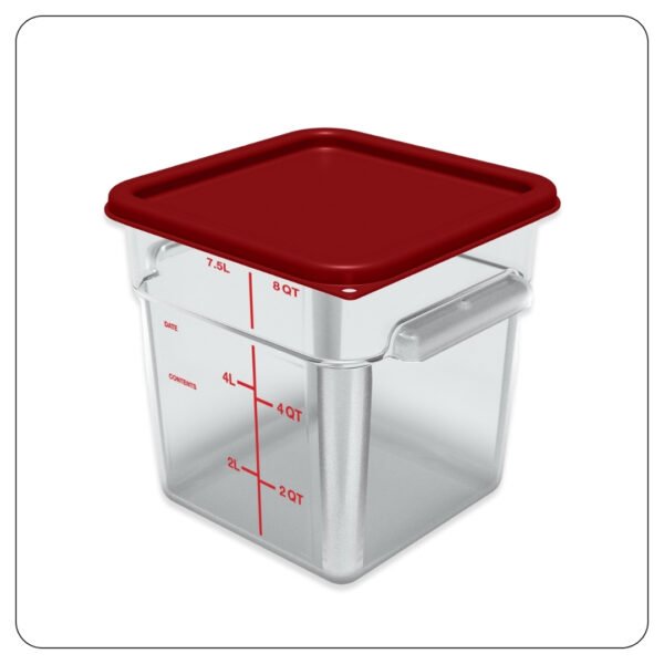 Clear Square Polycarbonate Food Storage Container and Red Lid 8 Qt
