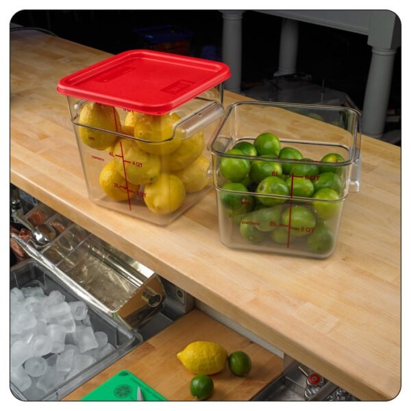 Clear Square Polycarbonate Food Storage Container and Red Lid 8 Qt - Image 4