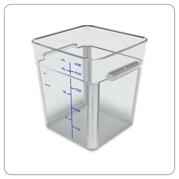 Clear Square Polycarbonate Food Storage Container and Blue Lid 18 Qt - Image 2