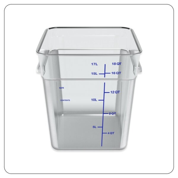 Clear Square Polycarbonate Food Storage Container and Blue Lid 18 Qt - Image 3