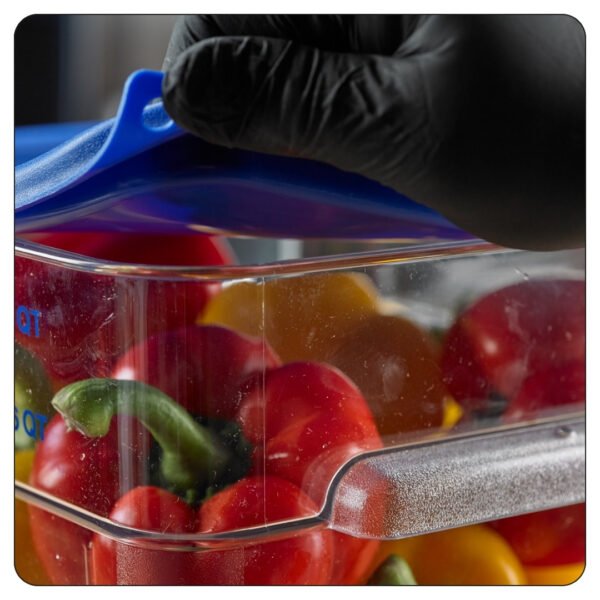 Clear Square Polycarbonate Food Storage Container and Blue Lid 18 Qt - Image 5