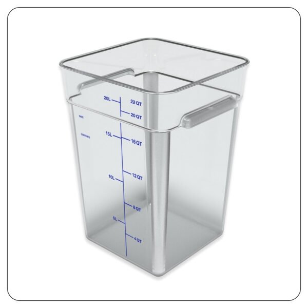 Clear Square Polycarbonate Food Storage Container and Blue Lid 22 Qt - Image 2