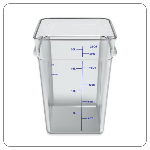 Clear Square Polycarbonate Food Storage Container and Blue Lid 22 Qt - Image 3