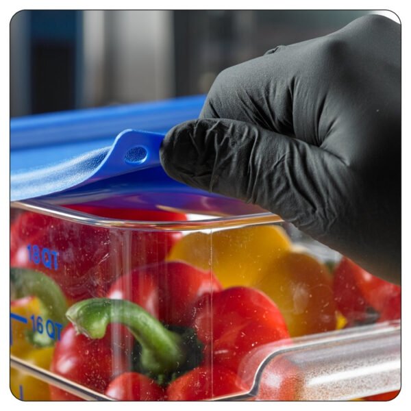 Clear Square Polycarbonate Food Storage Container and Blue Lid 22 Qt - Image 5