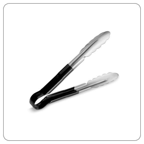 Black Coated Handle Stainless Steel Scalloped Tongs 12"