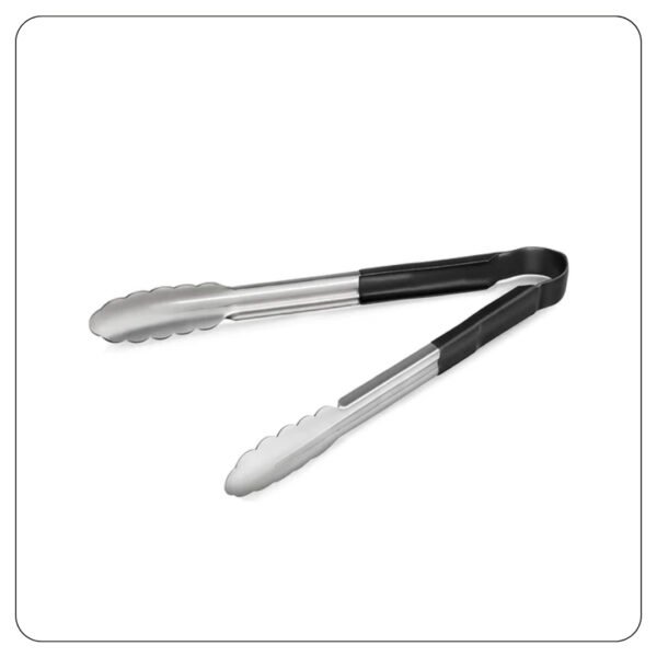 Black Coated Handle Stainless Steel Scalloped Tongs 12" - Image 2