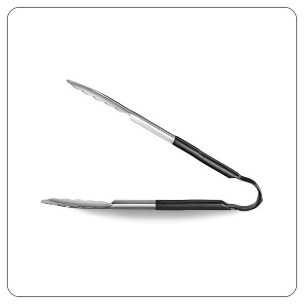 Black Coated Handle Stainless Steel Scalloped Tongs 12" - Image 3