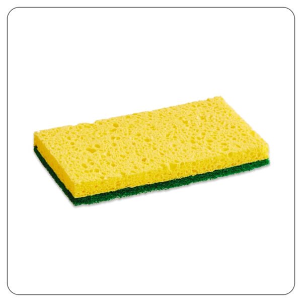 6" x 3 1/2" x 3/4" Yellow Cellulose Sponge / Green Heavy-Duty Scouring Pad Combo - Image 2