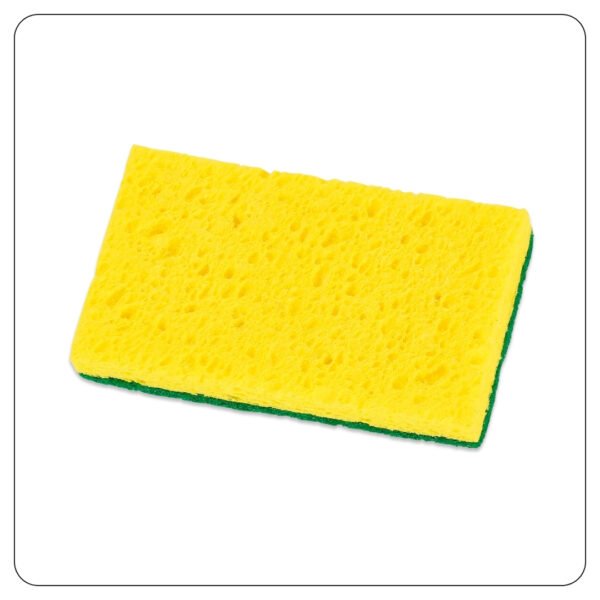 6" x 3 1/2" x 3/4" Yellow Cellulose Sponge / Green Heavy-Duty Scouring Pad Combo - Image 3