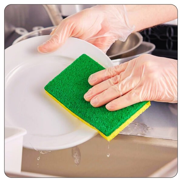 6" x 3 1/2" x 3/4" Yellow Cellulose Sponge / Green Heavy-Duty Scouring Pad Combo - Image 4
