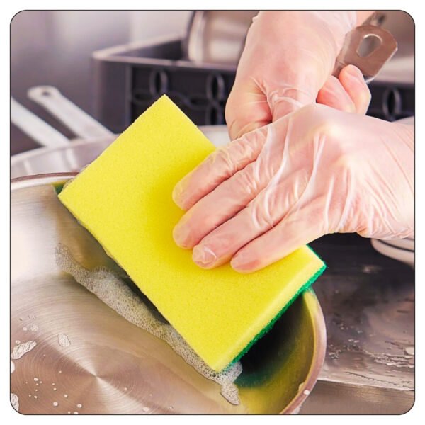 6" x 3 1/2" x 3/4" Yellow Cellulose Sponge / Green Heavy-Duty Scouring Pad Combo - Image 5
