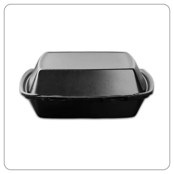 8x8x3.5 / Black Large Hinged Lid / 3 Compartment Foam Containers