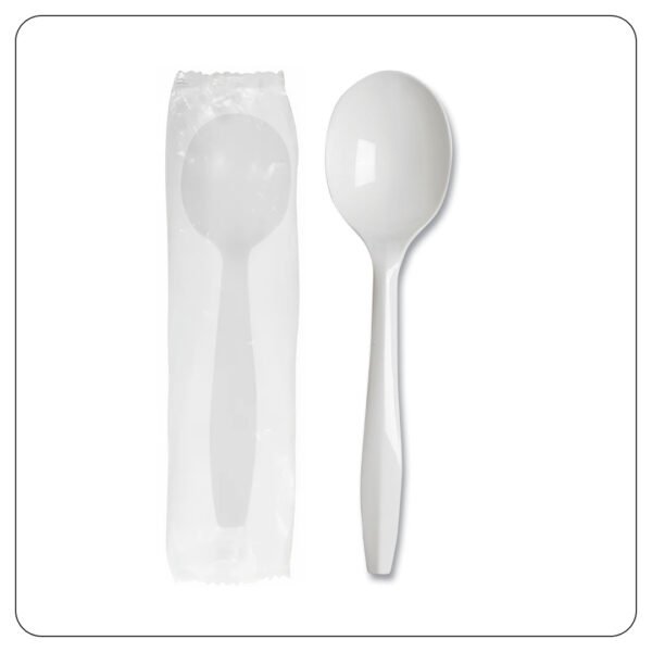 White Soup Spoon Individual Wrapped Plastic / Light Weight