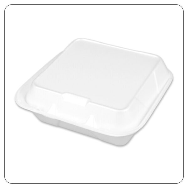 8x8x3.5 / Large Hinged Lid / 1 Compartment Foam Containers