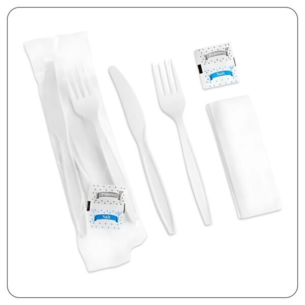 Sunset White Cutlery Kit Fork, Knife, Napkin / Medium Weight
