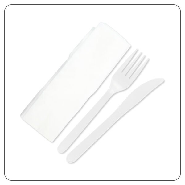 Sunset White Cutlery Kit Fork, Knife, Napkin / Medium Weight - Image 2