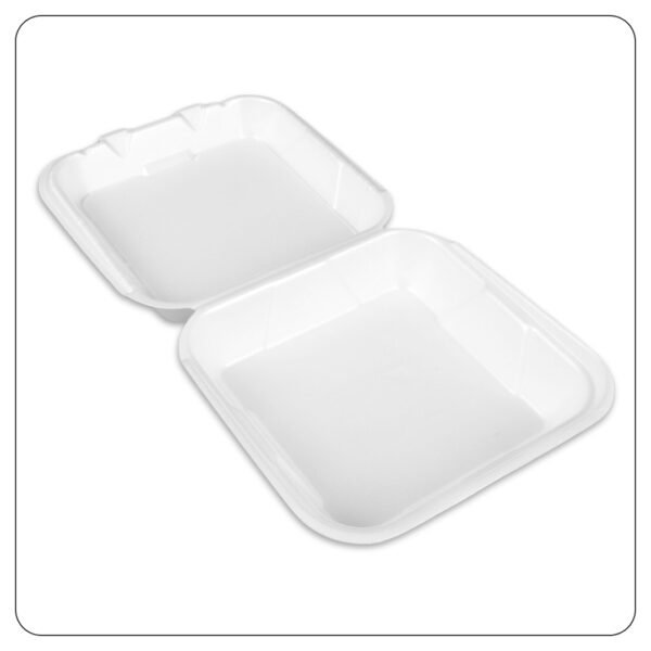 8x8x3.5 / Large Hinged Lid / 1 Compartment Foam Containers - Image 3