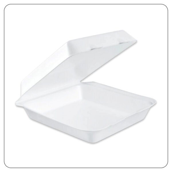 8x8x3.5 / Large Hinged Lid / 1 Compartment Foam Containers - Image 2