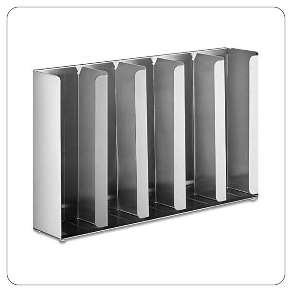 Adjustable 5-Section Stainless Steel Wall-Mount / Countertop 1.5 - 5.5 oz. Portion Cup / Lid Organizer