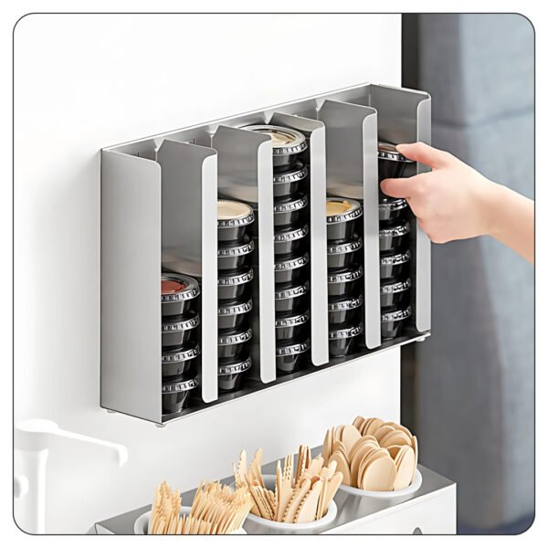 Adjustable 5-Section Stainless Steel Wall-Mount / Countertop 1.5 - 5.5 oz. Portion Cup / Lid Organizer - Image 4