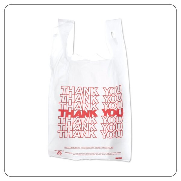 1/8 (10x5x18) Small Size White "Thank You" Standard-Duty Plastic T-Shirt Bag