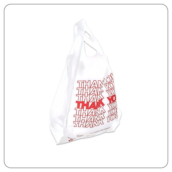 1/8 (10x5x18) Small Size White "Thank You" Standard-Duty Plastic T-Shirt Bag - Image 2