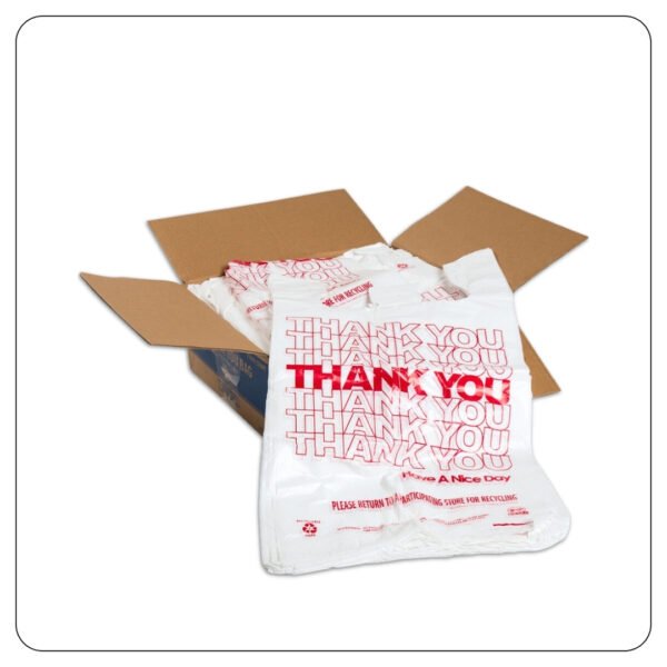 1/6 (12x6x22) Standard Size White "Thank You" Standard-Duty Plastic T-Shirt Bag - Image 2