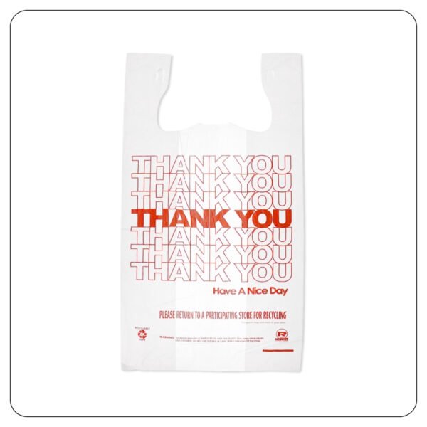 (11,5x22x6,5) Size White "Thank You" Standard-Duty Plastic T-Shirt Bag
