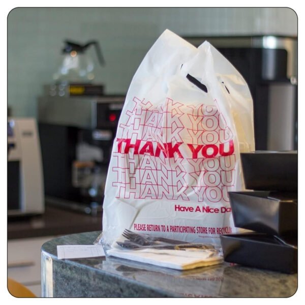 (11,5x22x6,5) Size White "Thank You" Standard-Duty Plastic T-Shirt Bag - Image 4