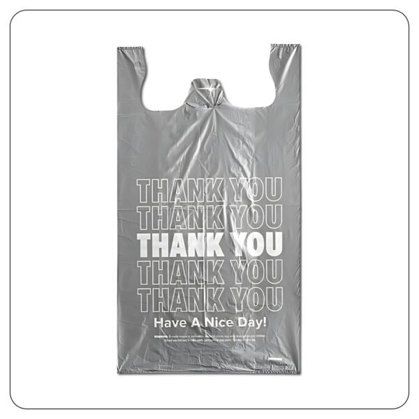 Extra Large Size Grey "Thank You" Medium-Duty Plastic T-Shirt Bag (18x8x32)