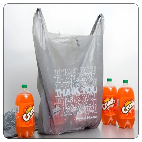 Extra Large Size Grey "Thank You" Medium-Duty Plastic T-Shirt Bag (18x8x32) - Image 5