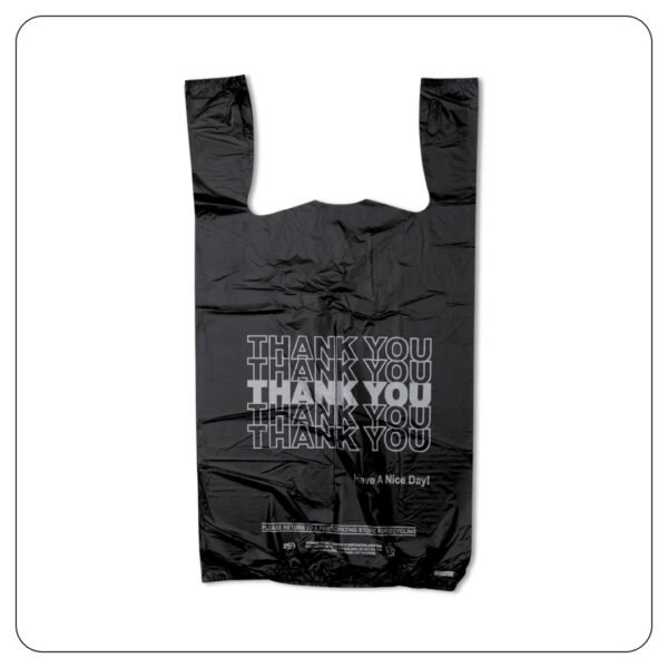 1/6 Standard Size Black "Thank You" Standard-Duty Plastic T-Shirt Bag