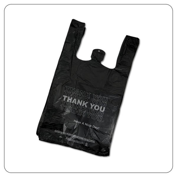 1/6 Standard Size Black "Thank You" Standard-Duty Plastic T-Shirt Bag - Image 2