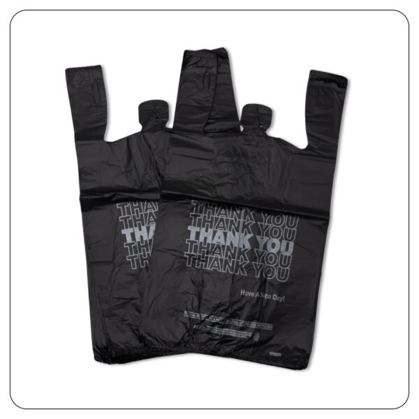1/6 Standard Size Black "Thank You" Standard-Duty Plastic T-Shirt Bag - Image 3