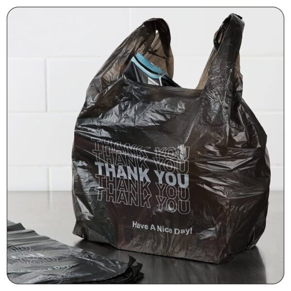 1/6 Standard Size Black "Thank You" Standard-Duty Plastic T-Shirt Bag - Image 4