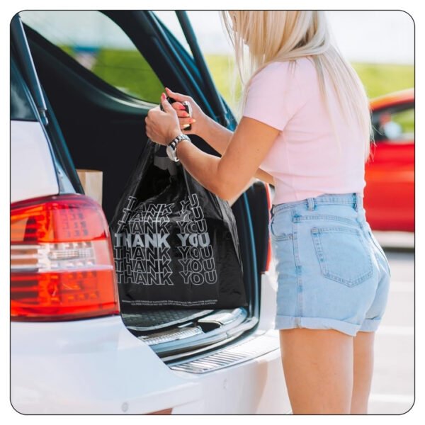 1/6 Standard Size Black "Thank You" Standard-Duty Plastic T-Shirt Bag - Image 5