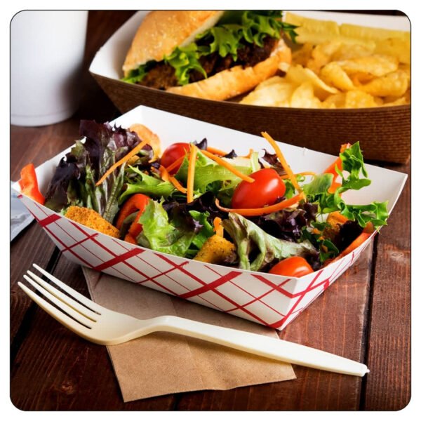 1 lb. Red Check Paper Food Tray - Image 5