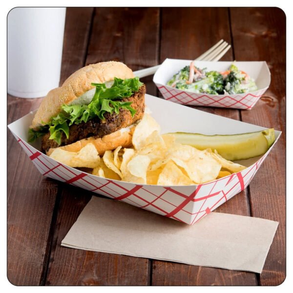 1 lb. Red Check Paper Food Tray - Image 4