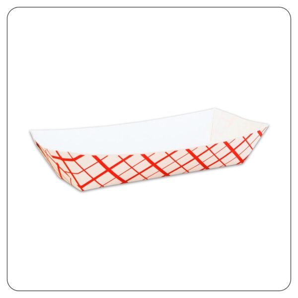 7" x 3 1/4" x 1 1/2" Red Check Paper Hot Dog Tray