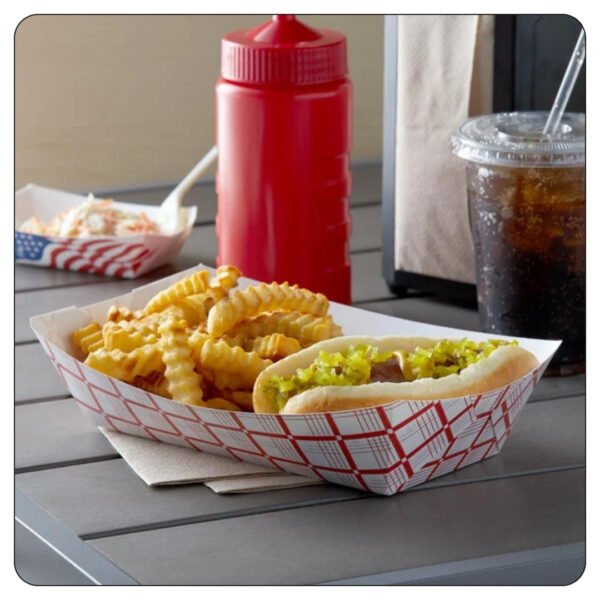 5 lb. Red Checkered Paper Food Tray - Image 4
