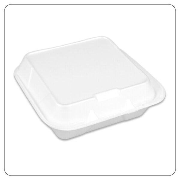 8x8x1 / White Large Hinged Lid / 3 Compartment Foam Containers