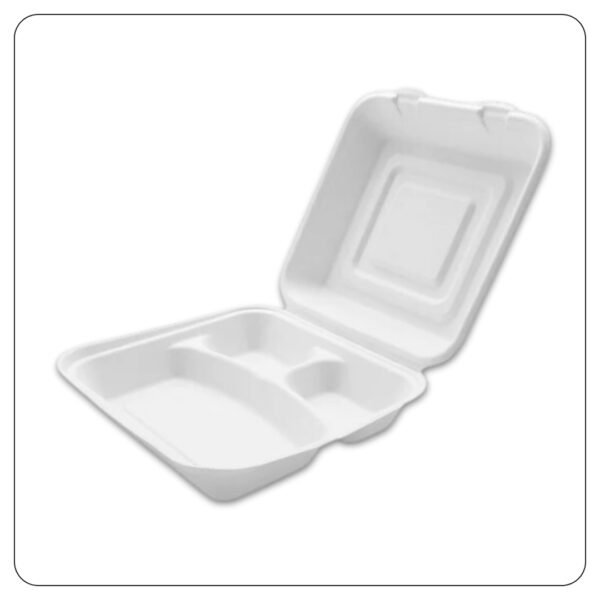 8x8x1 / White Large Hinged Lid / 3 Compartment Foam Containers - Image 2