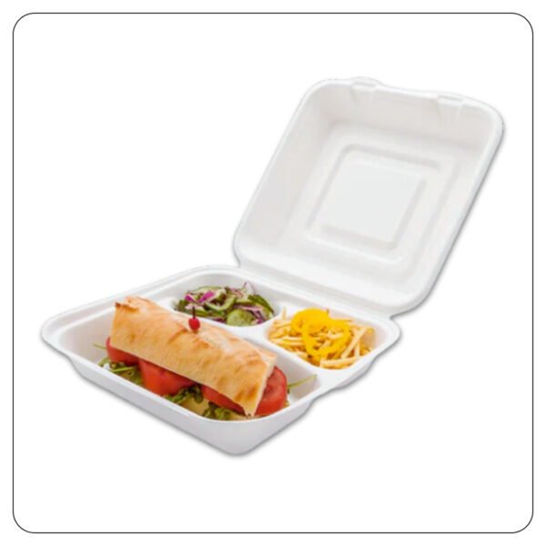 8x8x1 / White Large Hinged Lid / 3 Compartment Foam Containers - Image 3