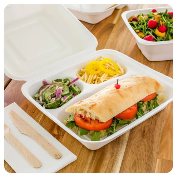 8x8x1 / White Large Hinged Lid / 3 Compartment Foam Containers - Image 4